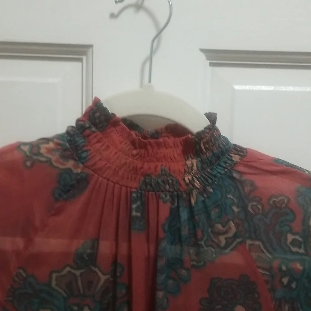 Free People Moonstruck XS Dress Paisley Baby Doll Dress Long Sleeve & Pockets